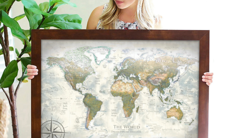 Framed World Map with Pins